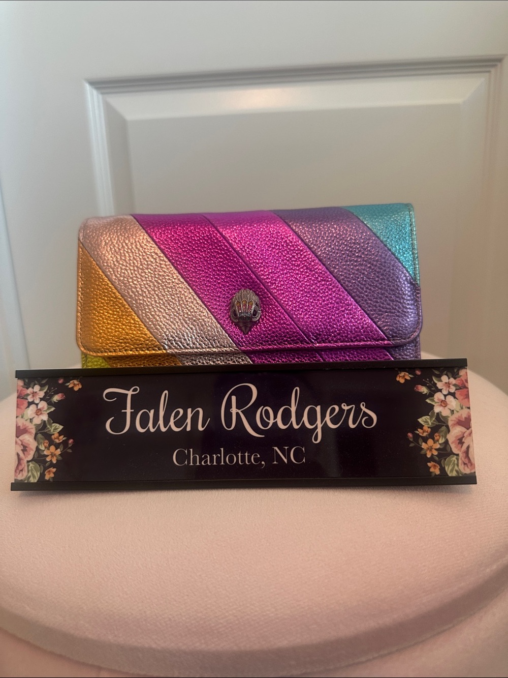 Kurt Geiger Metallic Rainbow Striped Chain Wallet Clutch - Multi-Color